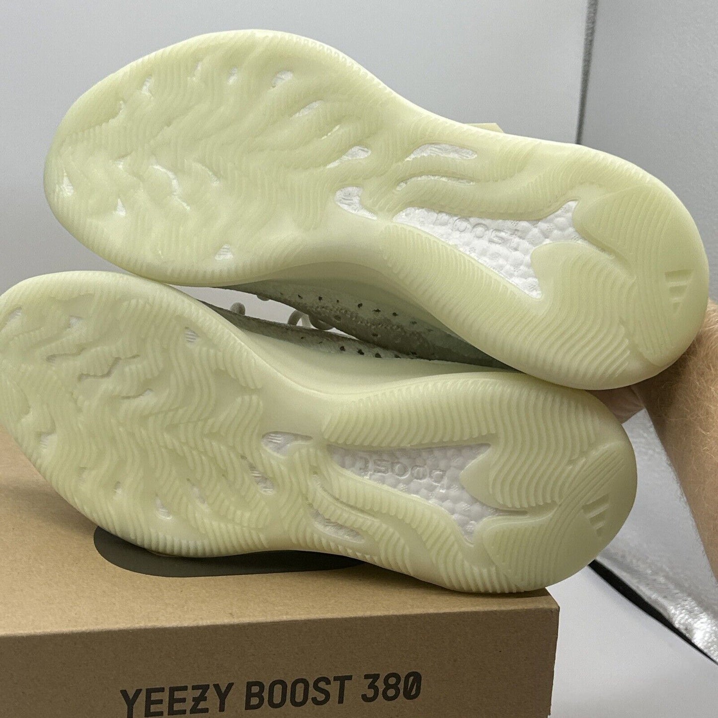 Size 12 - adidas Yeezy Boost 380 Calcite Glow Gid White Green Comfy New OG All