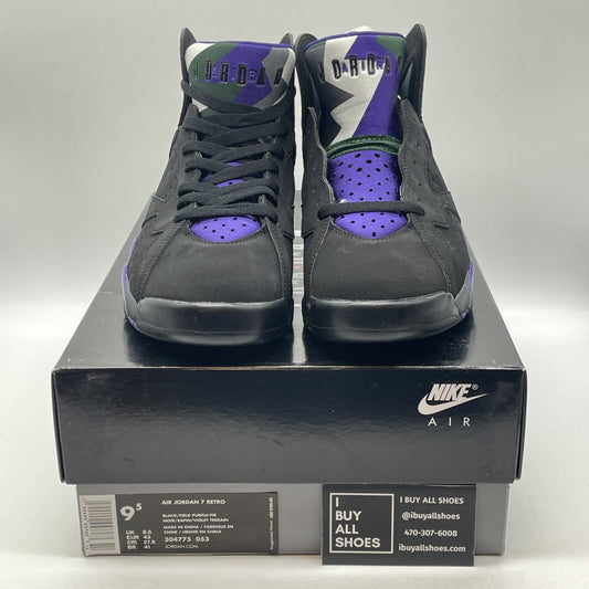 Size 9.5 - Air Jordan 7 Retro PE Ray Allen Black Purple Green Suede (304775-053)