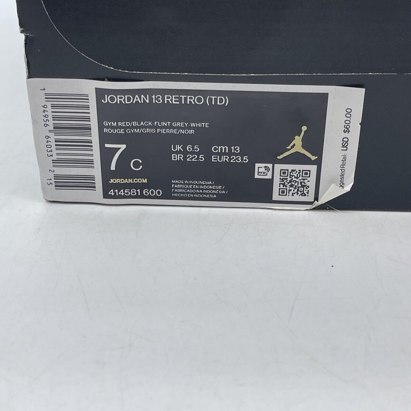 Size 7C - Air Jordan 13 Retro Red Flint Toddler Suede leather (414581-600)