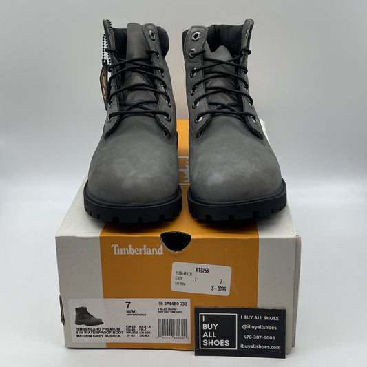 Size 7 - Timberland Med. Gray Nubuck Premium 6" Waterproof Boots (0A64B9-033)