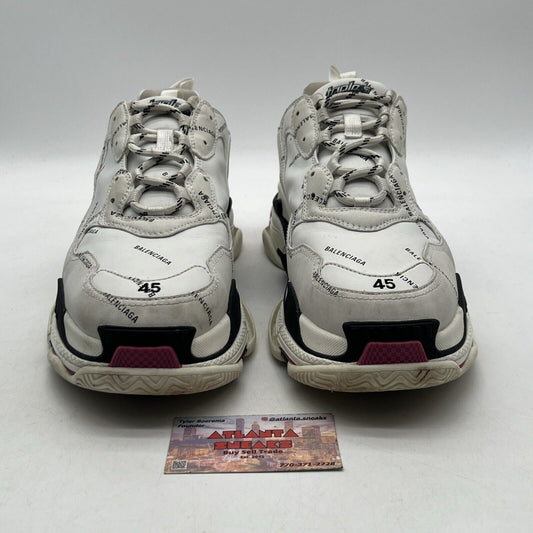 Size 12 - Balenciaga Triple S All Over Logo White Black Pink Sneakers