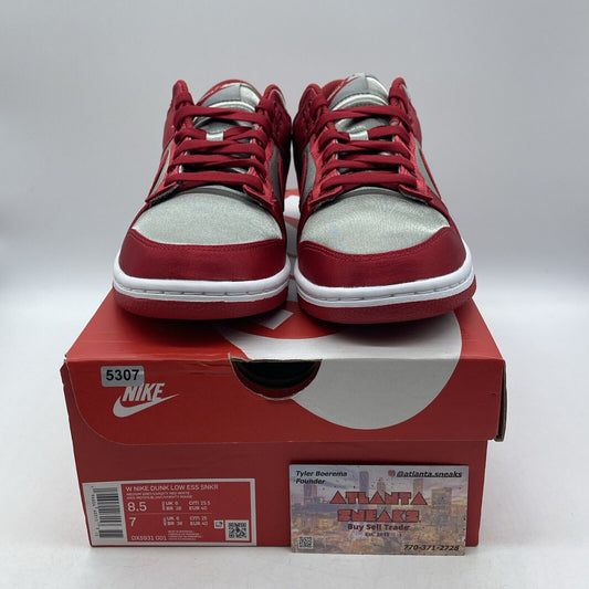 Size 8.5W - Nike Dunk Low Satin UNLV Red Grey Suede White Leather (DX5931-001)