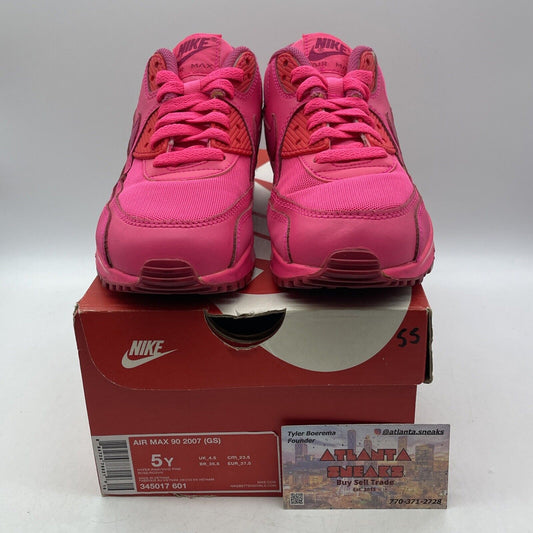 Size 5Y - Air Max 90 GS hyper Pink Leather Suede (345017-601)