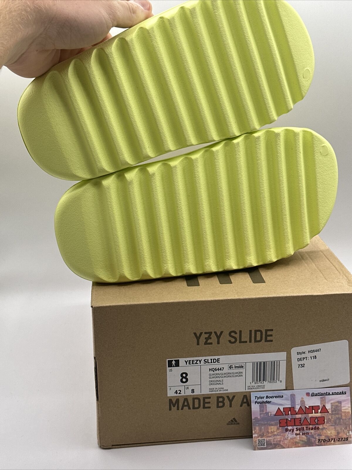 adidas and Yeezy Adults Slide Sandals Glow Green HQ6447