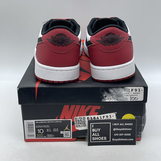 Size 10 - Air Jordan 1 Retro OG Low Black Toe Red White Leather (CZ0790-106)