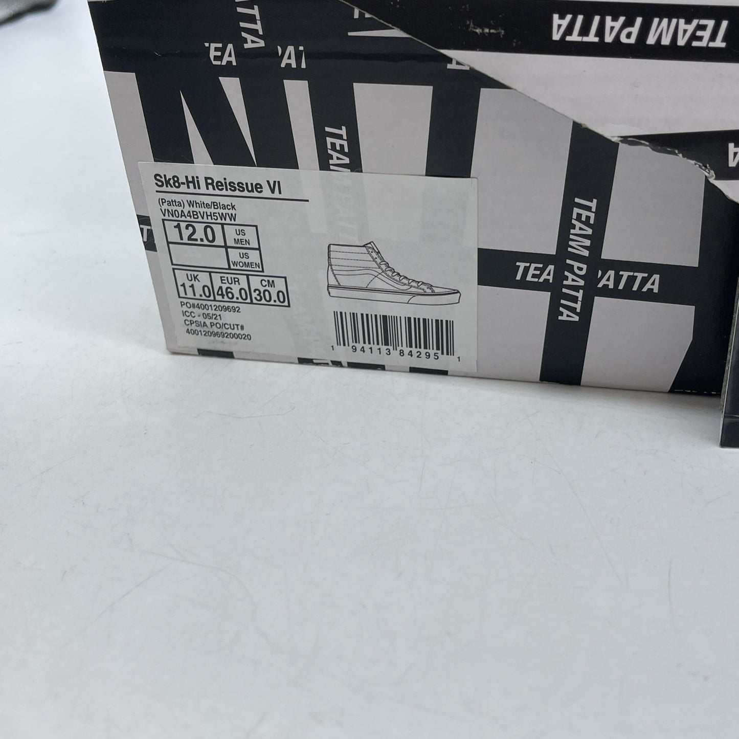 Size 12 - VANS x Patta Sk8-Hi Canvas Mean Eyed Cat White (VN0ABVH5WW)