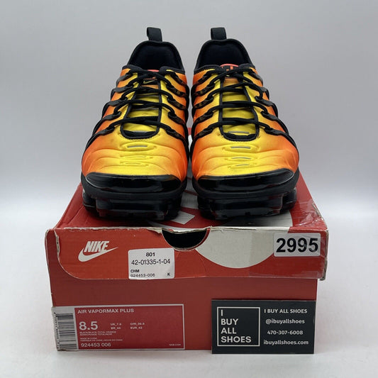 Size 8.5 - Nike Air VaporMax Plus Sunset Yellow Orange Black Suede (924453-006)