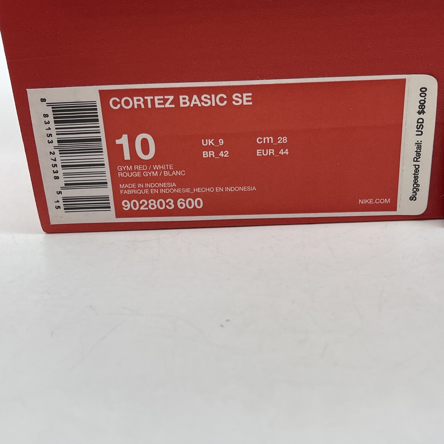 Size 10 - Nike Cortez Basic SE Gym Red White Suede Leather (902803-600)