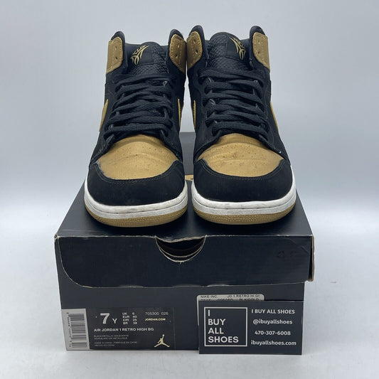 Size 57Y (GS) - Jordan 1 Retro High Melo Gold Black Leather (705300-026)