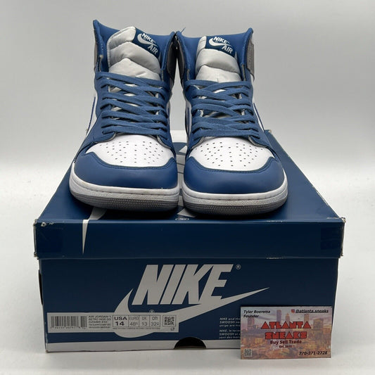 Size 14 - Jordan 1 Retro OG High True Blue White Grey Leather Suede (DZ5485-410)