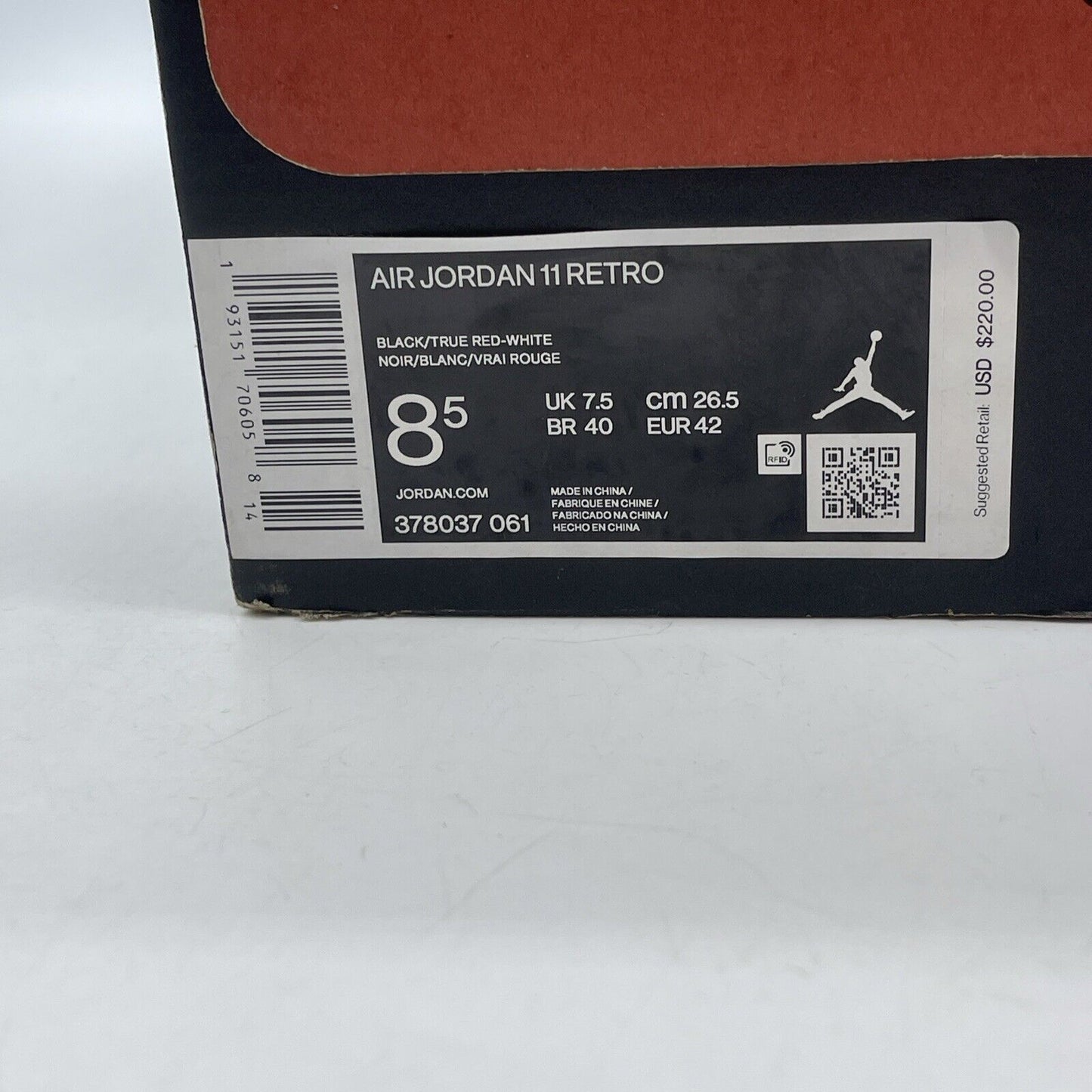 Size 8.5 - Jordan 11 Retro High Bred Black Red White Suede Leatger (378037-061)