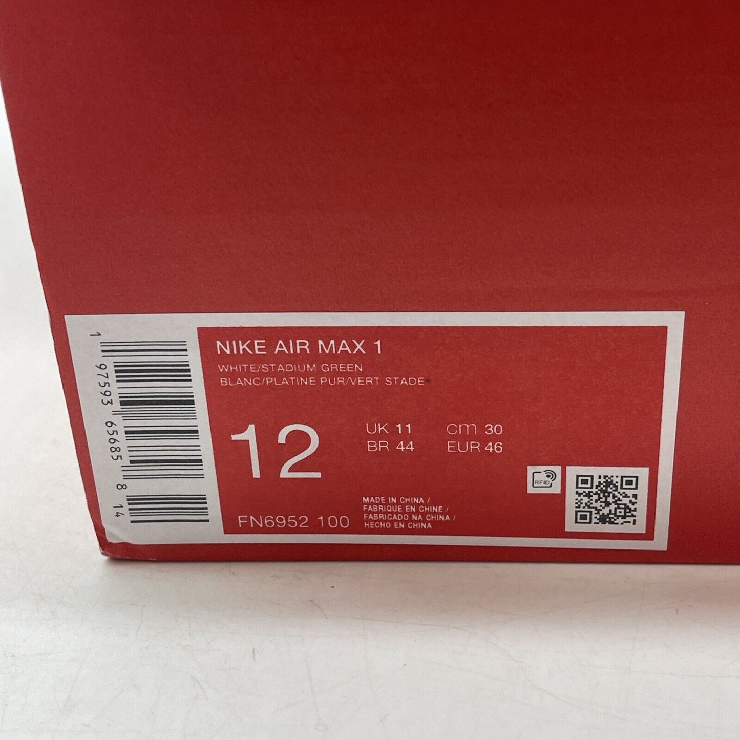 Size 12 - Nike Air Max 1 Low Stadium Green White Black Grey Suede (FN6952-100)