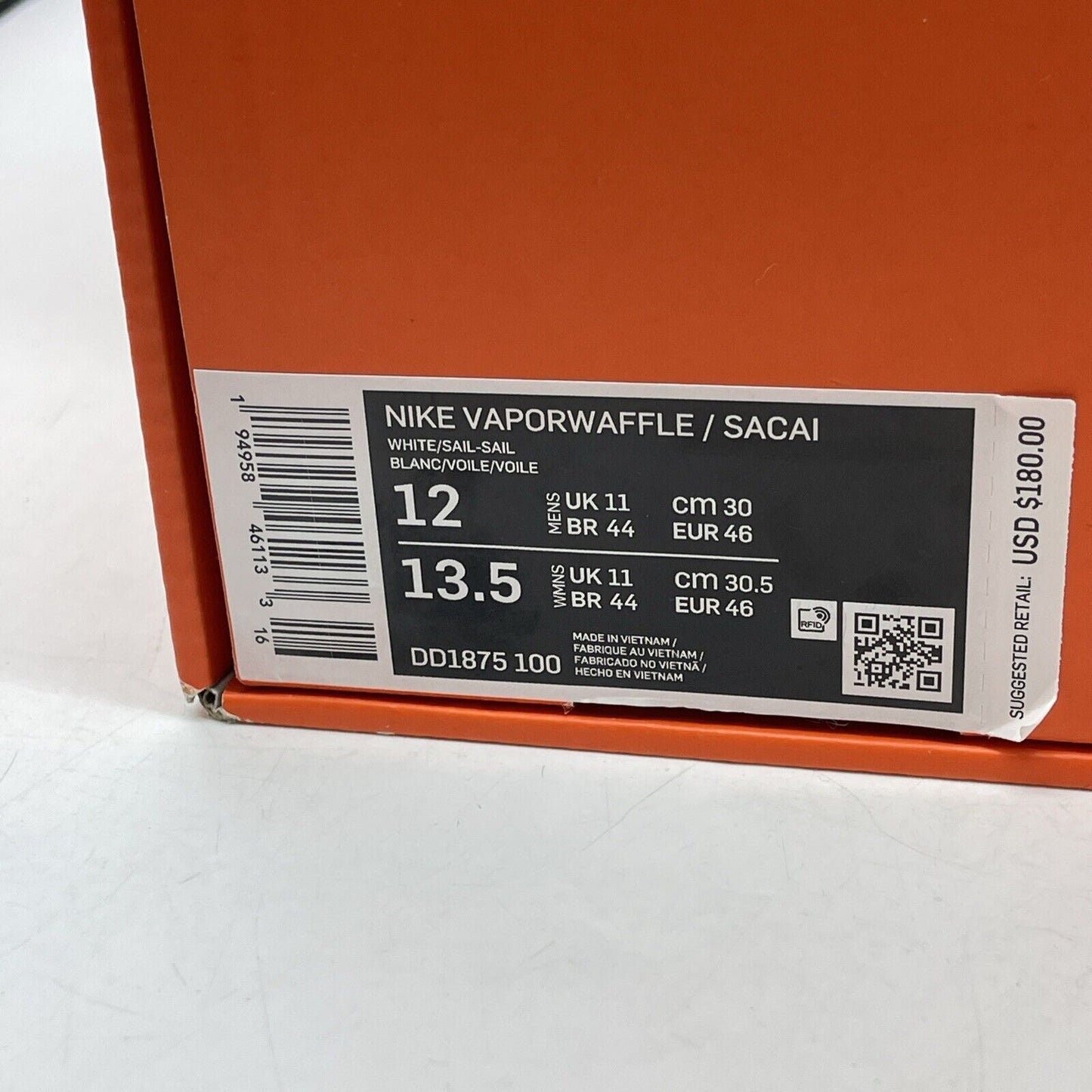 Size 12 - Nike sacai x VaporWaffle Sail Gum White Black Suede (DD1875-100)