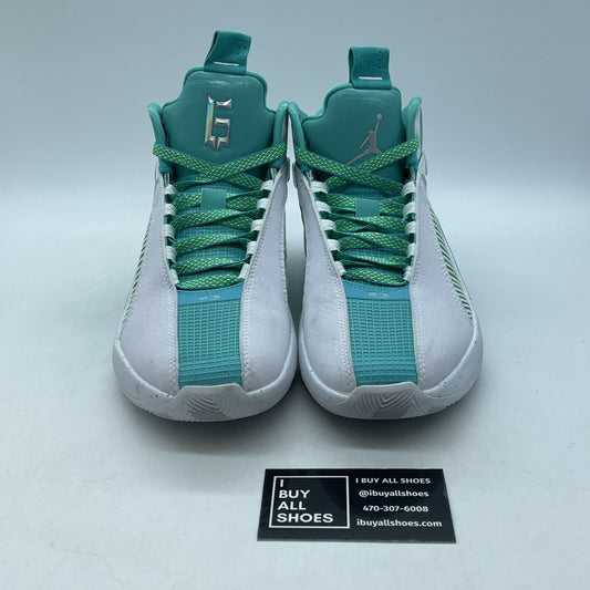 Size 7Y (GS) - Jordan 35 x Guo Ailun Mid Jade Blue White Suede (DJ3009-100)