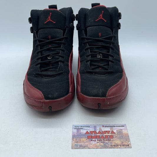 Size 6.5Y GS) - Jordan 12 Retro 2009 Mid Flu Game Black Suede Red (153265-065)