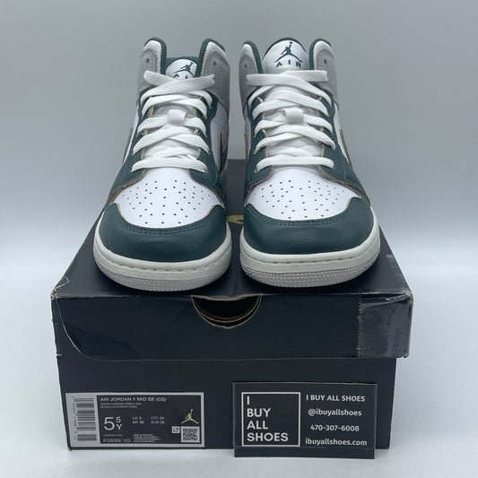 Size 5.5Y - Air Jordan 1 Mid SE ‘Oxidized Green Grey White Leather (FQ8088-103)