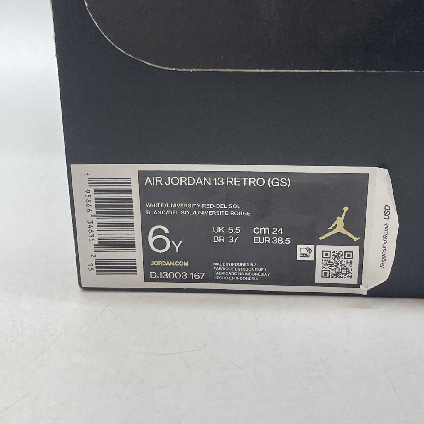 Size 6Y - Jordan 13 Del Sol (GS) White Black Leather Yellow Suede (DJ3003-167)