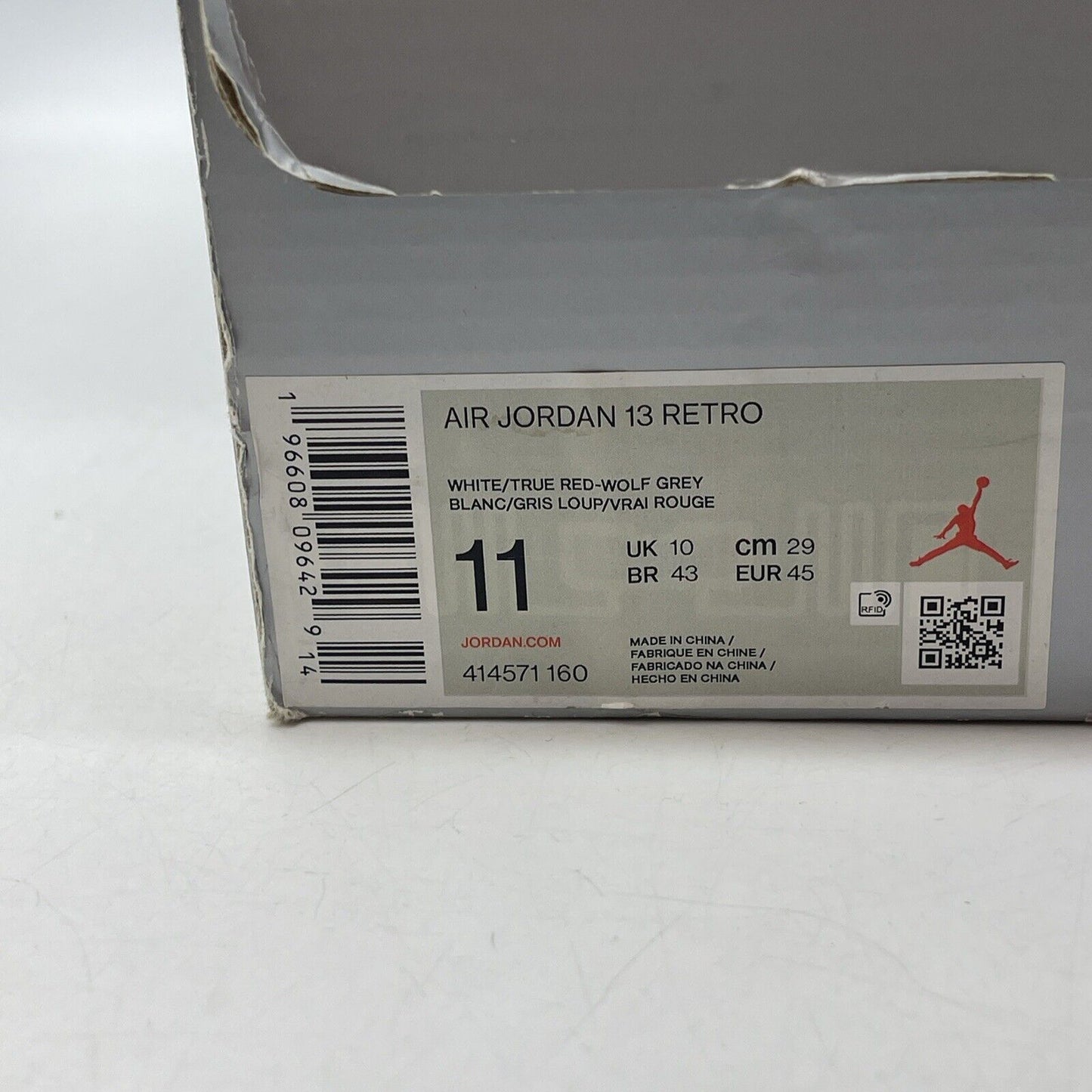 Size 11 - Air Jordan 13 Retro White Wolf Grey Red Leather Suede (414571-160)