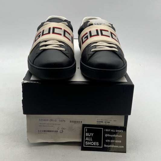 Size 6.5G - Gucci Ace Stripe Sneakers Black Leather