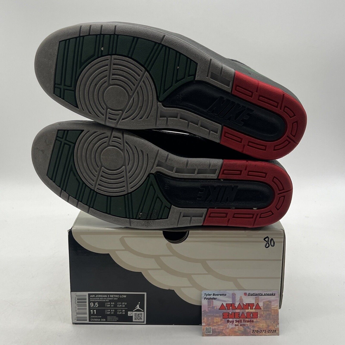 Size 9.5 - Air Jordan 2 Retro Low Christmas Red Green Black Leather (DV9956-006)