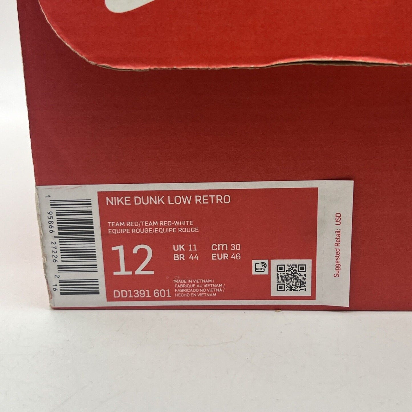 Size 12 - Nike Dunk Low Team Red White Leather (DD1391-601)