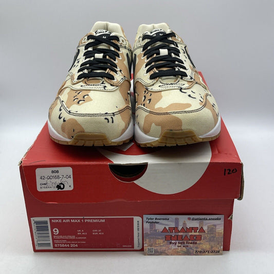 Size 9 - Nike Air Max 1 Premium Beach Camo Black White Suede Leather (875844-204