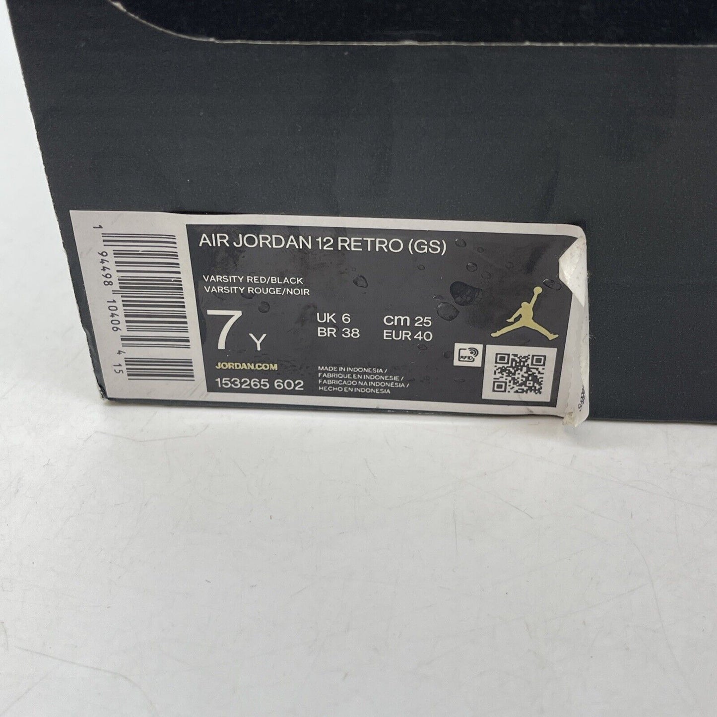 Size 7Y - Jordan 12 Retro Reverse Flu Game Red Suede Black Leather (153265-602)