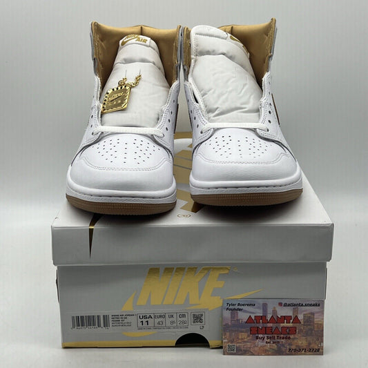 Size 11 - Air Jordan 1 Retro OG High Metallic Gold W Leather White (FD2596-107)