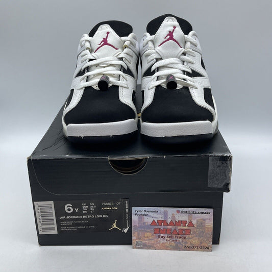 Size 6Y (GS) - Jordan 6 Retro Low Fuchsia Black Suede White Leather (768878-107)