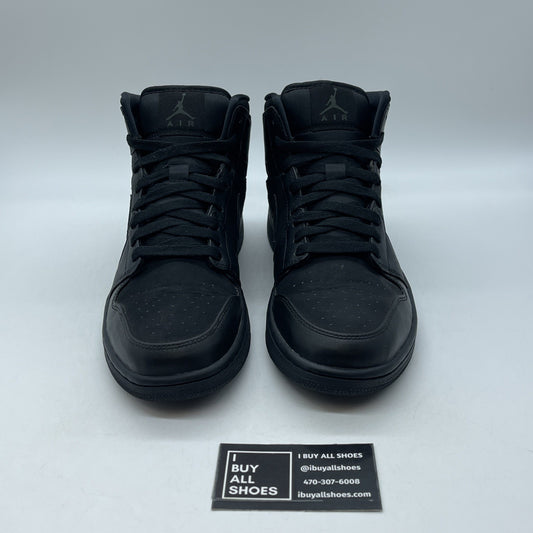 Size 9.5 - Air Jordan 1 Mid Triple Black Suede Leather (554724-011