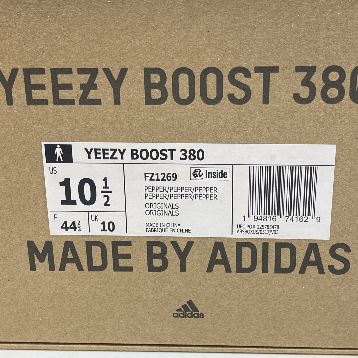 Size 10.5 - adidas Yeezy Boost 380 Pepper Non-Reflective Black Grey (FZ1269)