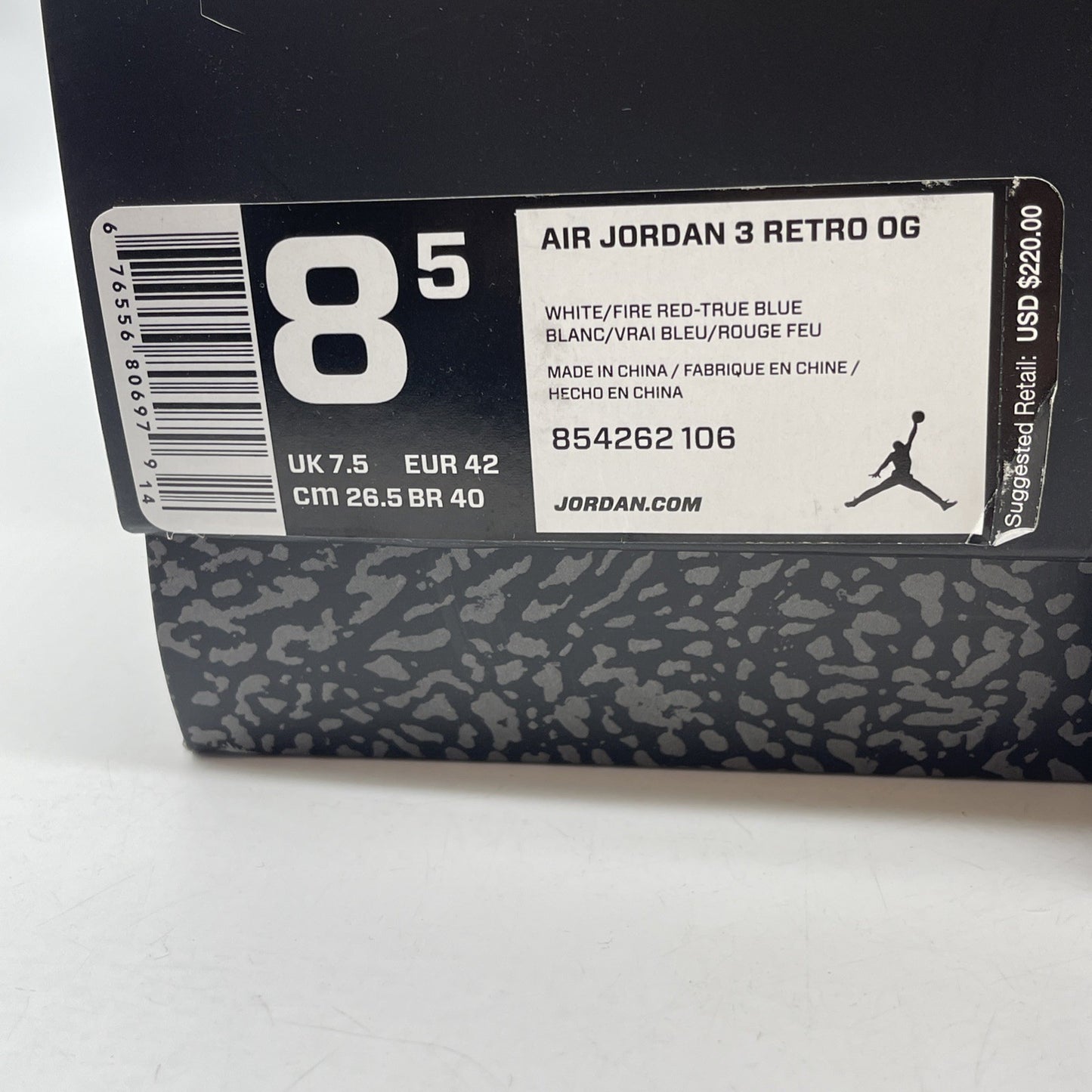Size 8.5 - Jordan 3 Retro OG Mid True Blue Grey White Suede (854262-106)