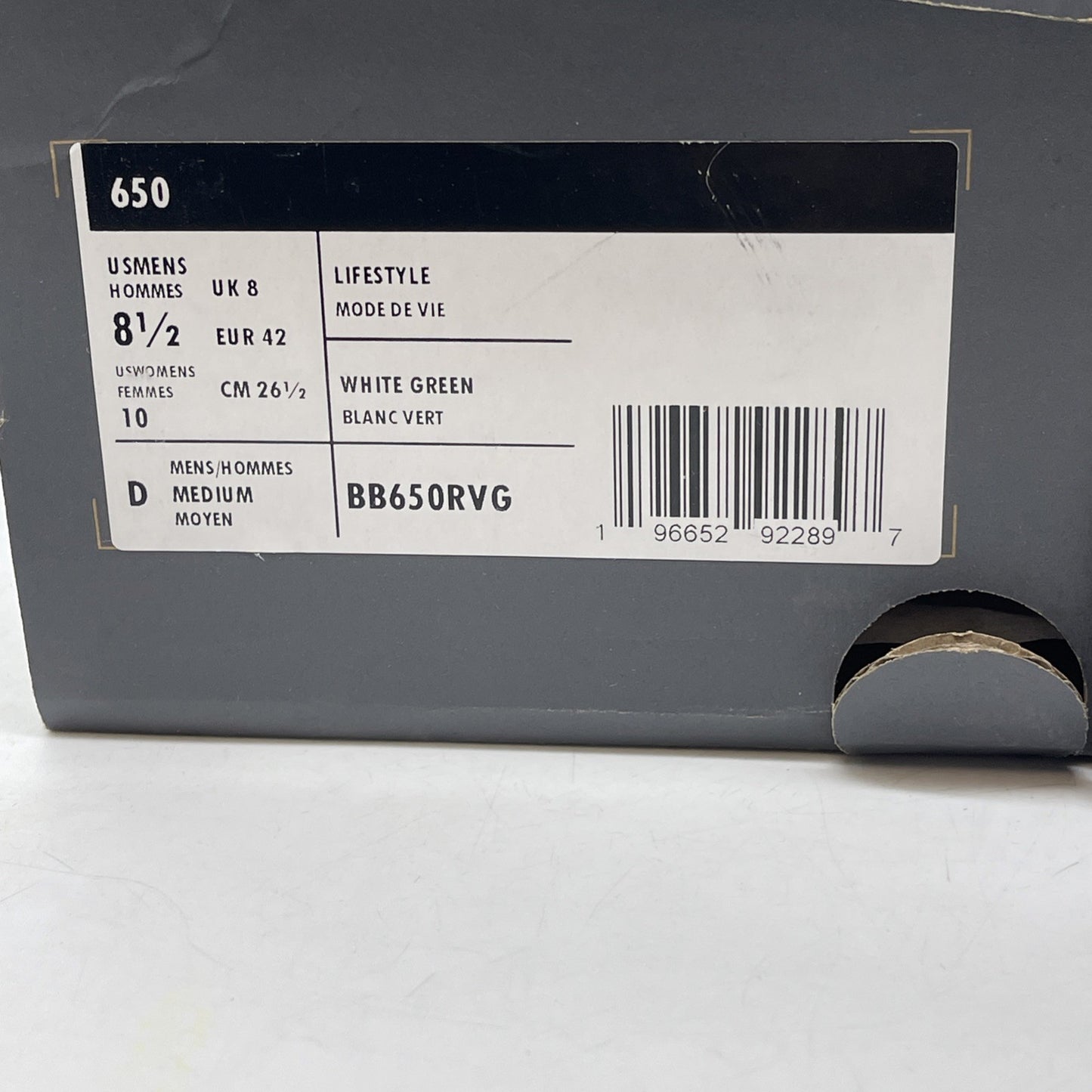 Size 8.5 - New Balance 650R Sea Salt Nightwatch Green White (BB650RVG)