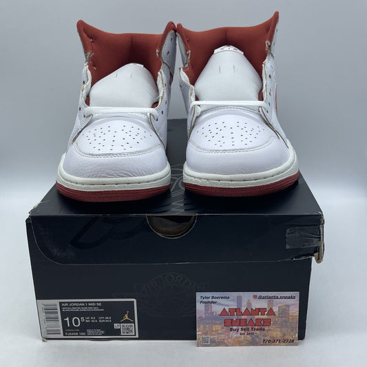 Size 10.5 - Air Jordan 1 Mid SE White Dune Red Leather (FJ3458-160)