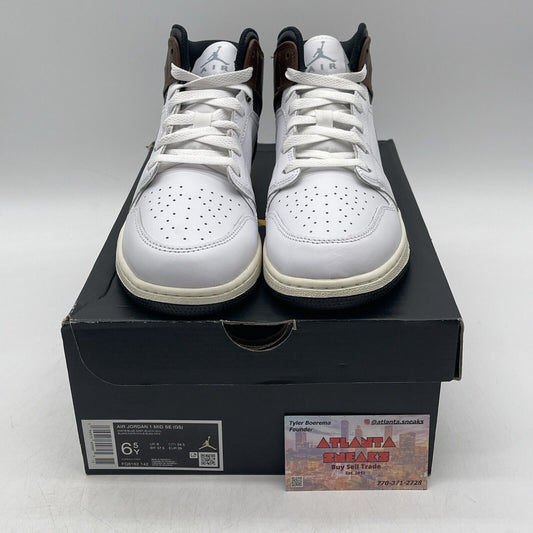Size 6.5Y - AIR JORDAN 1 MID SE_WHITE/BLUE GREY BLACK Leather (FQ8162-142)