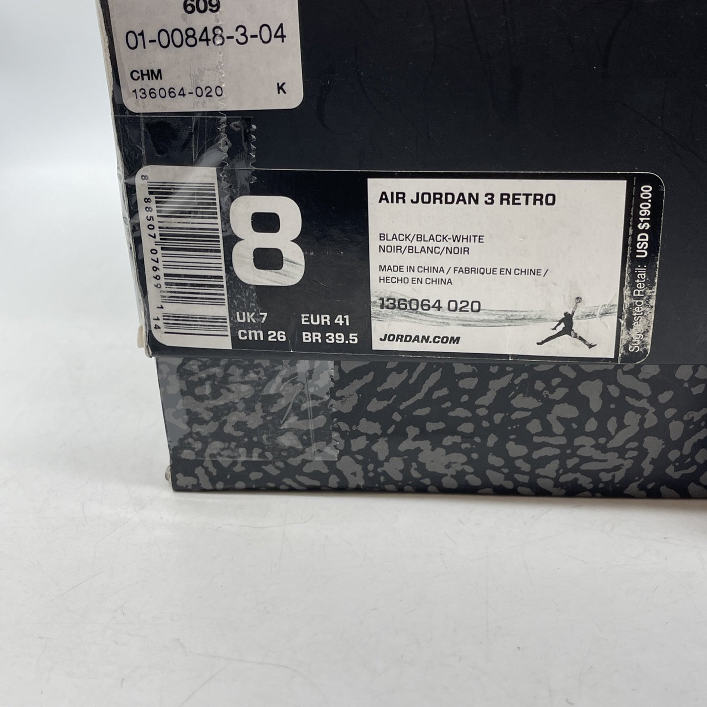 Size 8 - Air Jordan 3 Retro Cyber Monday Black White Leather (136064-020)