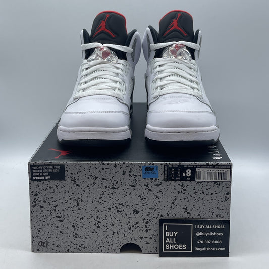 Size 8.5 - Air Jordan 5 Retro White Cement Grey red Black Leather (136027-104)