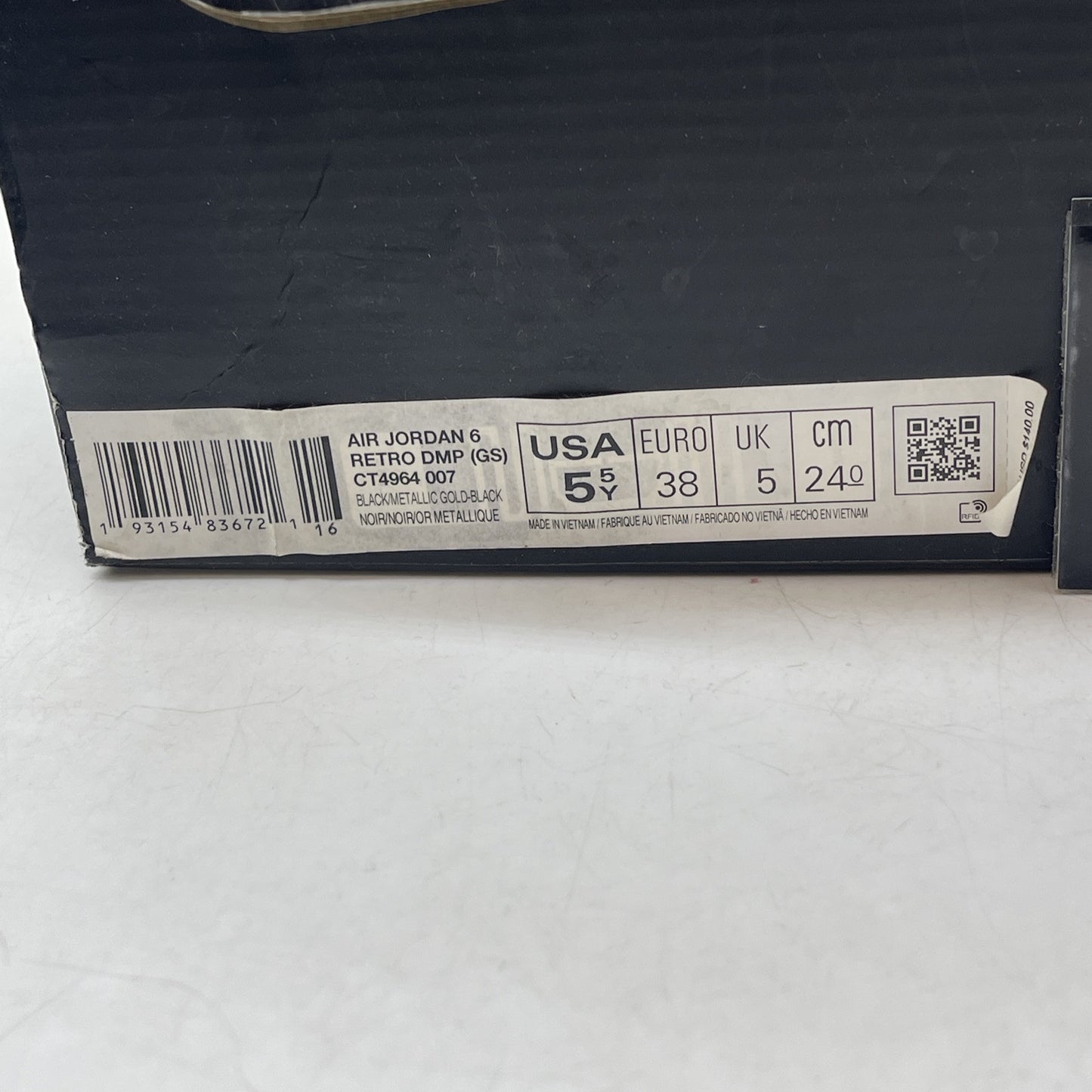Size 5.5 - Jordan 6 Retro Defining Moments Gold Black Suede (CT4964-007)
