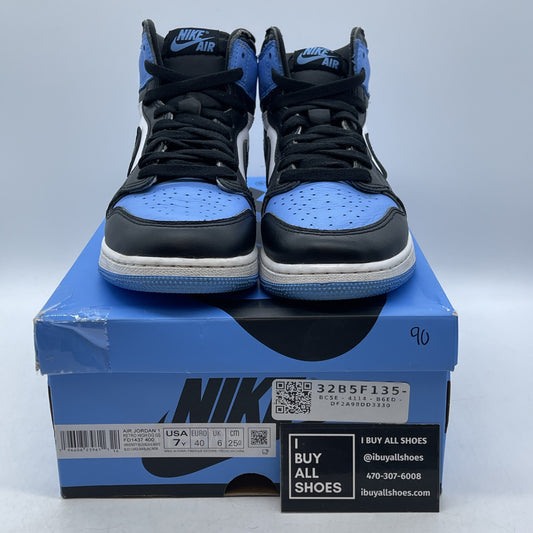 Size 7Y (GS) - Jordan 1 High Retro OG UNC Toe Blue Black Leather (FD1437-400)