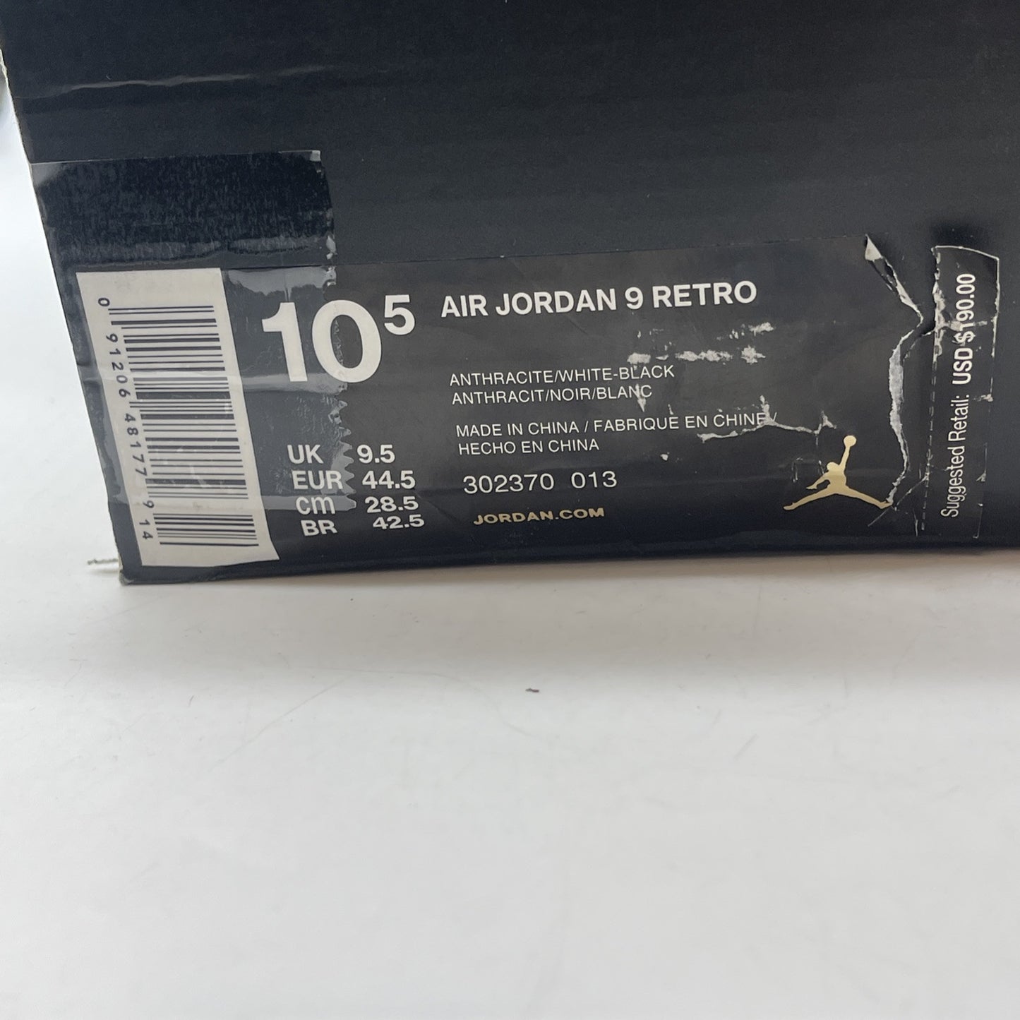 Size 10.5 - Air Jordan 9 Retro Anthracite Grey White Black Suede (302370-013)