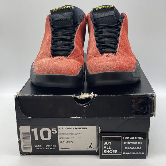 Size 10.5 - Air Jordan 14 Retro Ferrari Red Black Silver Suede (654459-670)