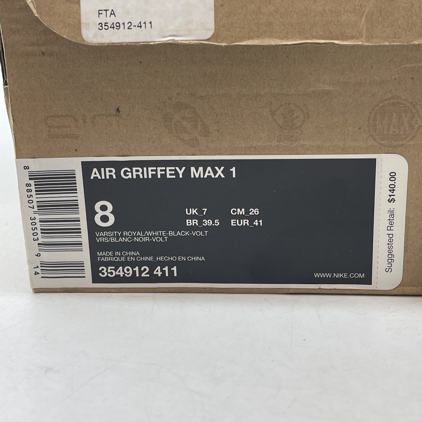 Size 8 - Nike Air Griffey Max 1 Varsity Royal White Suede Leather (354912-411)