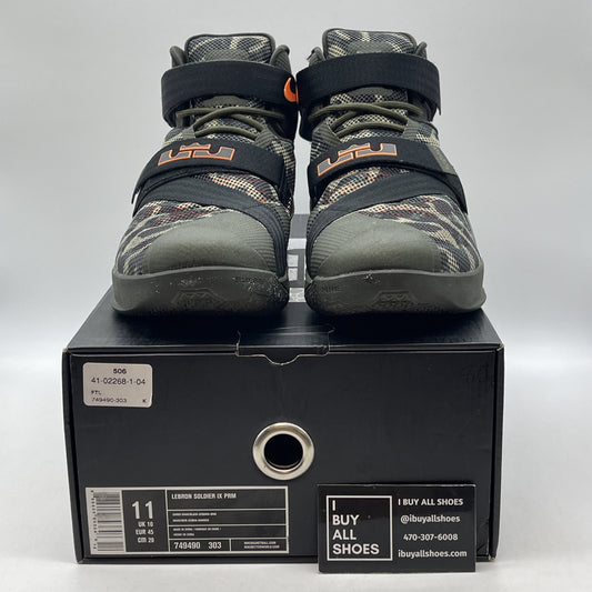 Size 11 - Nike LeBron Soldier 9 Premium Camo Green Black (749490-303)