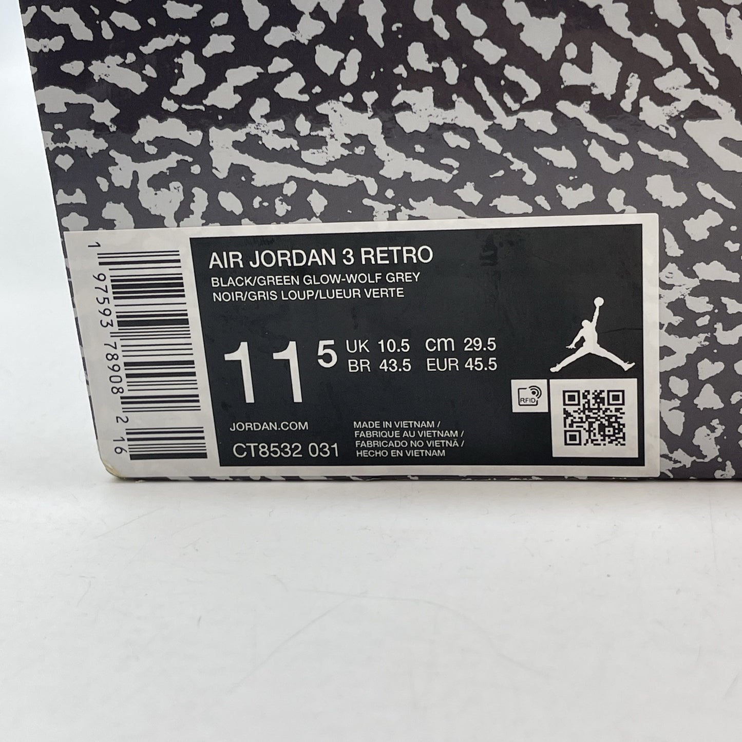 Size 11.5 - Air Jordan 3 Retro Green Glow Grey Suede Leather (CT8532-031)