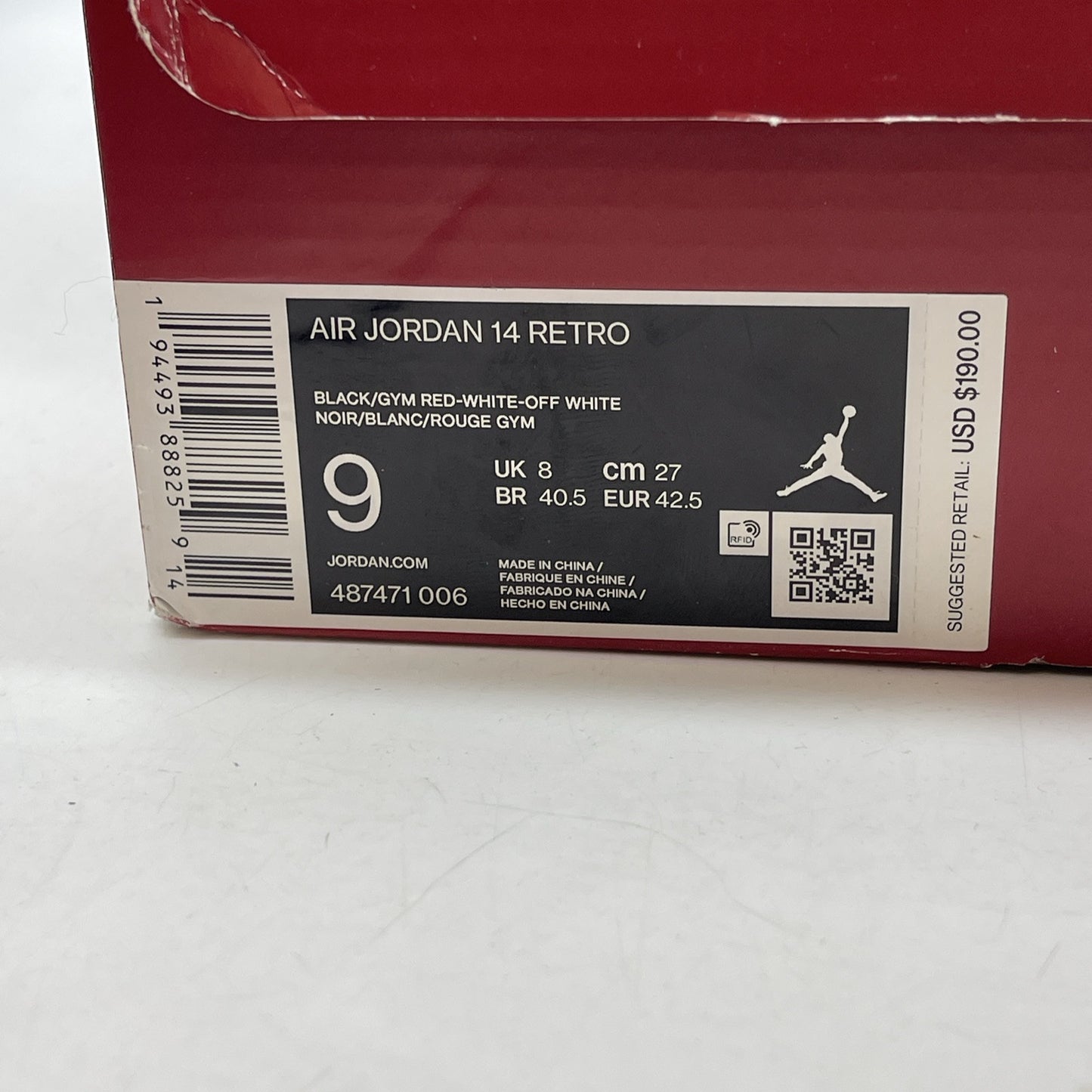 Size 9 - Air Jordan 14 Retro Gym Red Black White Suede (487471-006)
