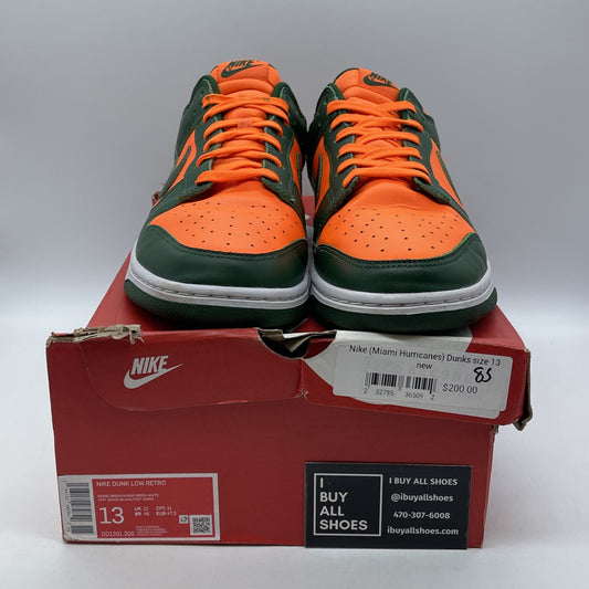 Size 13 - Nike Dunk Low Miami Hurricanes Green Orange Leather (DD1391-300)