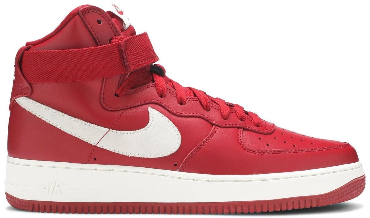 Size 9.5 - Nike Air Force 1 High NAI-KE Red Grey Suede Leather (743546-600)