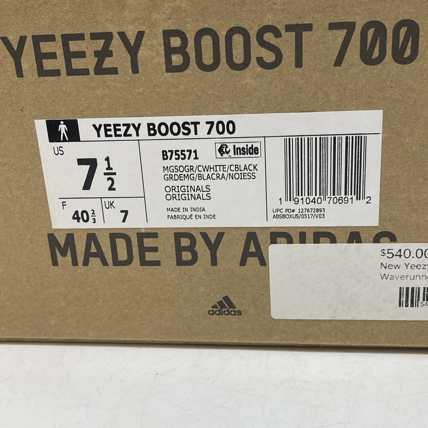 Size 7.5 - adidas Yeezy Boost 700 Low Wave Runner Grey Suede Leather (B75571)