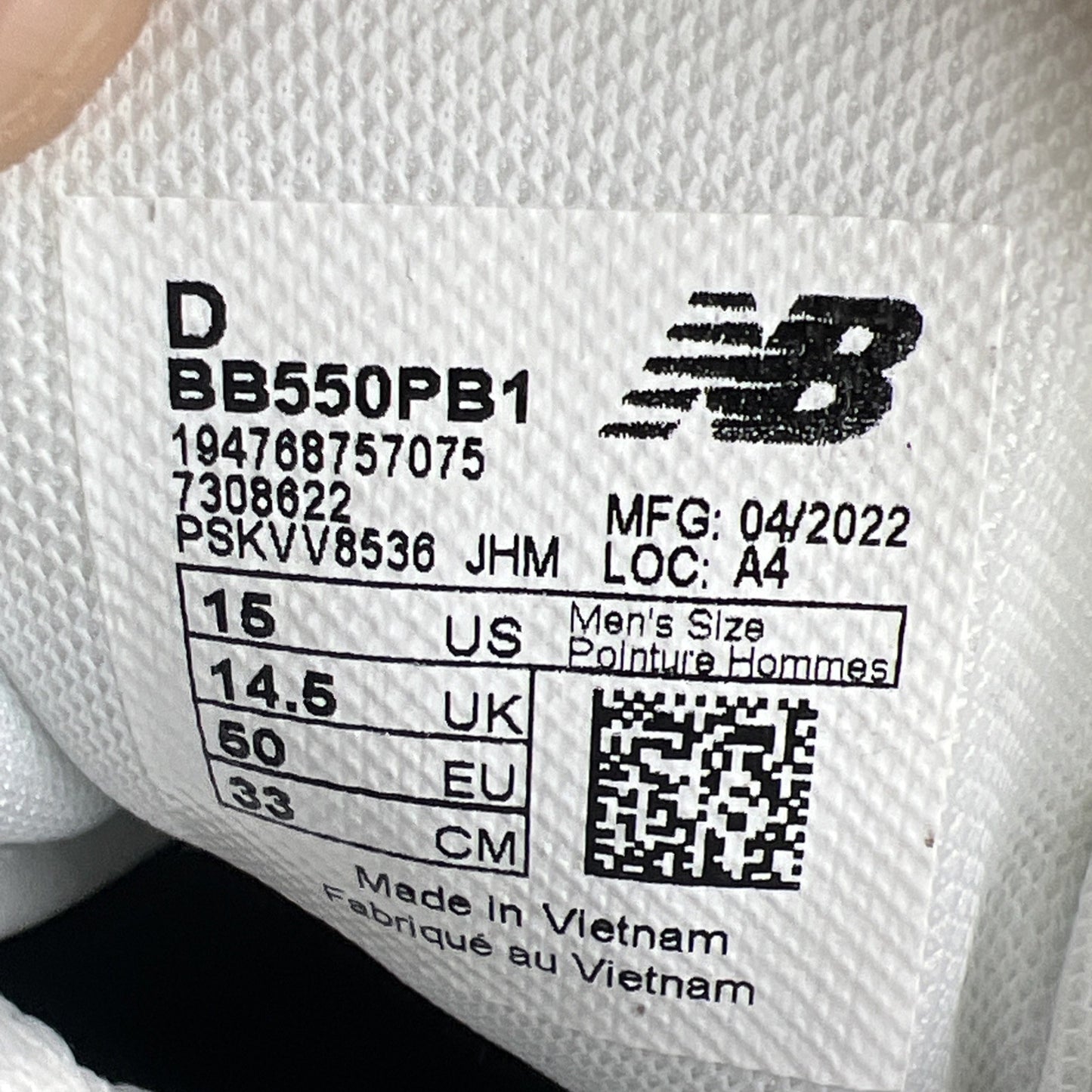 Size 15 - New Balance 550 White Grey (BB550PB1)