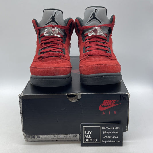 Size 7Y - Jordan 5 Retro Mid Raging Bull Red Black Silver Suede (440888-600)
